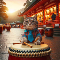 Picture of a cat playiny taiko drum
